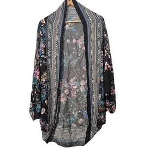 Elizabeth Gillett Black Floral Open Front Cardigan
